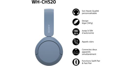 Casque SONY WH-CH520 Bleu