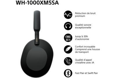 Casque SONY WH-1000XM5 Noir + Etui souple