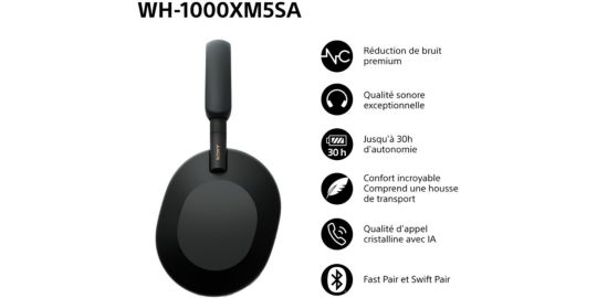 Casque SONY WH-1000XM5 Noir + Etui souple
