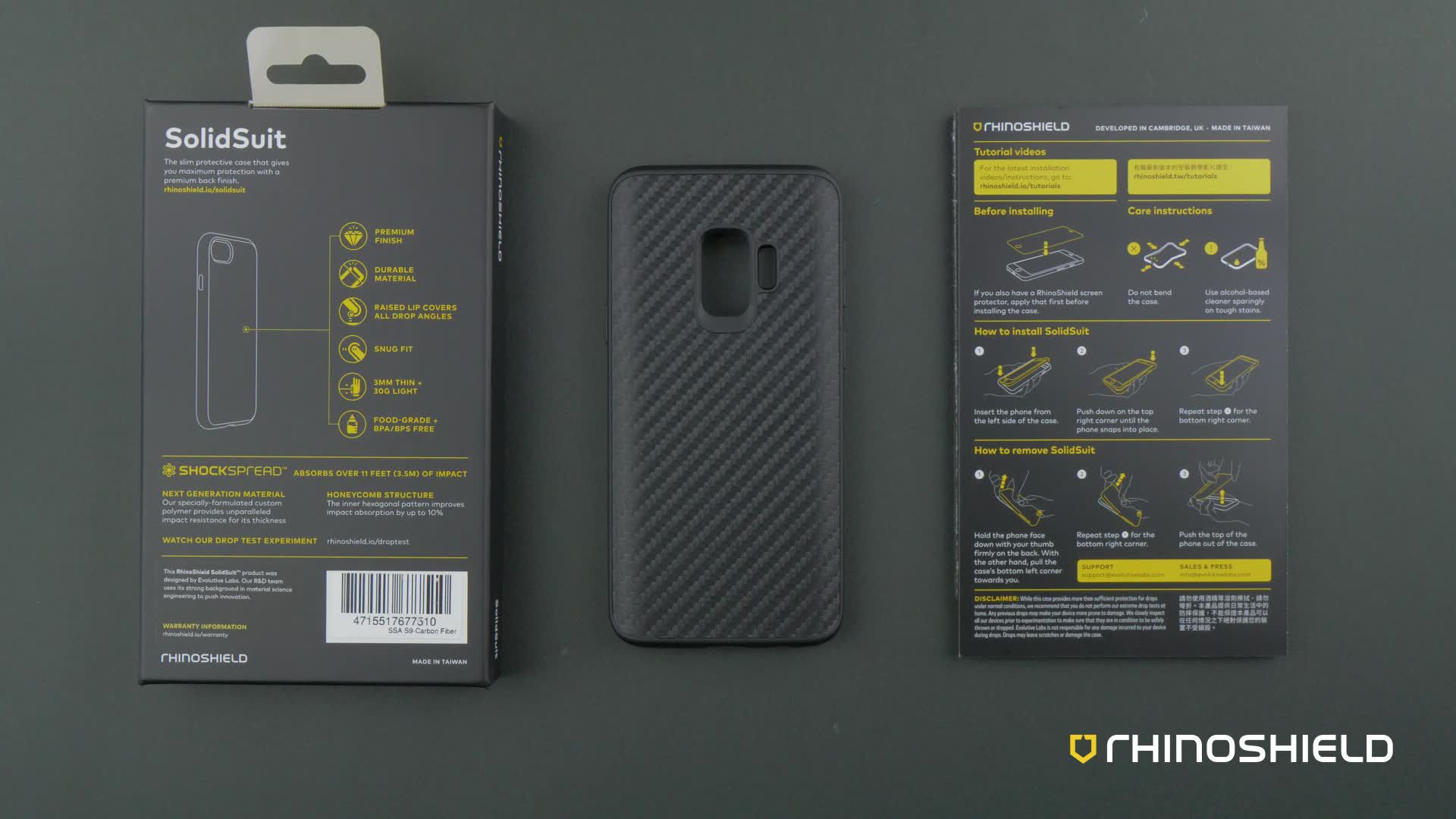 Coque RHINOSHIELD Samsung Note 9 SolidSuit Carbone noir | Boulanger