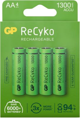 Pile rechargeable GP LR06 AA ReCykO Lot de 4 1300 mAh
