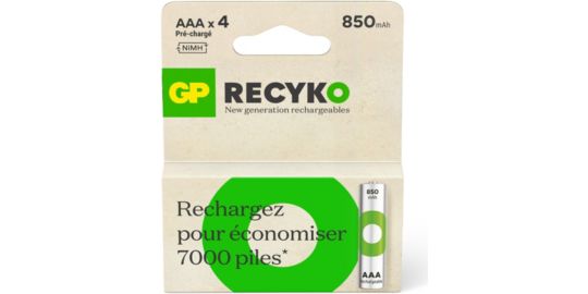 Pile rechargeable GP AAA ReCyckO+ lot de 4 850mAh