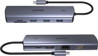 Hub USB C UNITEK Hub USB-C-RJ45-HDMI-SD/Micro SD-PD 100W