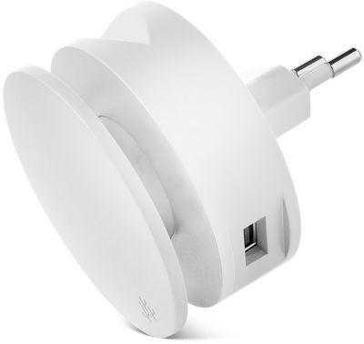 Chargeur secteur USBEPOWER 2 USB +enrouleur cable + support - Blanc