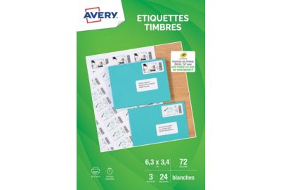 Papier créatif AVERY 72 Etiquettes pour timbres 63.5x33.9mm