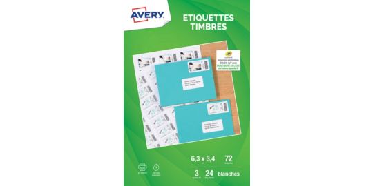 Papier créatif AVERY 72 Etiquettes pour timbres 63.5x33.9mm
