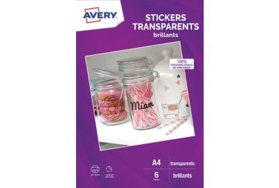Papier créatif AVERY 6 Stikers transparents A4