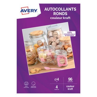 Papier créatif AVERY 96 autocollants ronds kraft 4cm