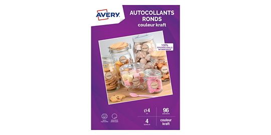 Papier créatif AVERY 96 autocollants ronds kraft 4cm