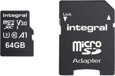 Carte Micro SD INTEGRAL MicroSDHC/XC V30 Haute Vitesse 64GB