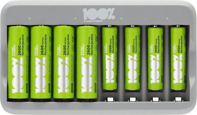 Pile rechargeable 100% PEAKPOWER Chargeur pour 4 piles avec 4 piles AA