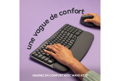 Clavier sans fil LOGITECH Wave Keys ergonomique + repose poignets