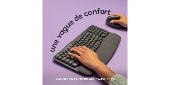 Clavier sans fil LOGITECH Wave Keys ergonomique + repose poignets