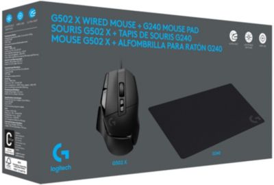 Souris Gamer Filaire LOGITECH G502X filaire noir + tapis G240