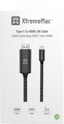 Adaptateur HDMI XTREMEMAC type C - HDMI male 2m nylon tressé gris