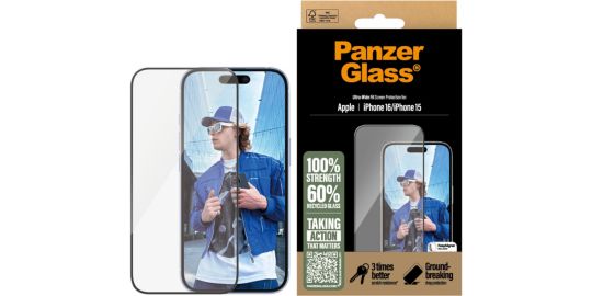 Protège écran PANZERGLASS iPhone 16 verre trempé Ultra-Wide Fit