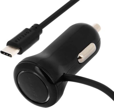 Chargeur allume-cigare FOREVER 2.1A Cordon Torsadé USB type C – Noir