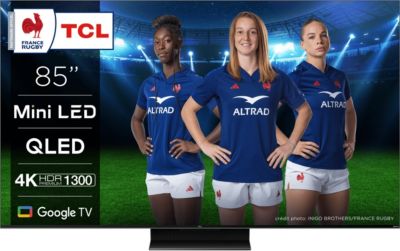 TV QLED Mini Led Tcl 85C805 215 Cm 4K UHD Google TV Aluminium Brossé