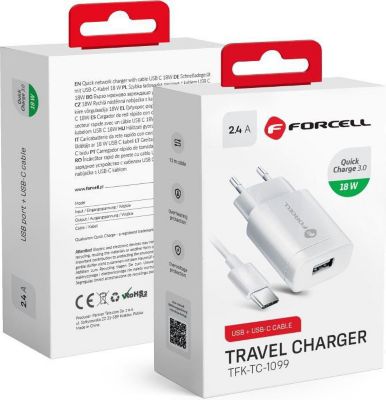 Chargeur secteur FORCELL USB type-C - 2,4A 18W Quick Charge 3.0 Chargeur secteur FORCELL USB type-C - 2,4A 18W Quick Charge 3.0