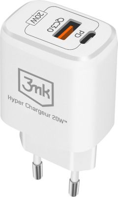 Chargeur secteur 3MK Chargeur 20W USB C + USB Blanc Compact