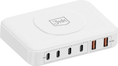 Station d'accueil 3MK Induction GaN 100W 4x USB C 2x USB Blanc Station d'accueil 3MK Induction GaN 100W 4x USB C 2x USB Blanc