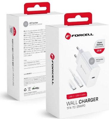 Chargeur secteur FORCELL USB C a 3A 25W fonction PD et QC 4.0