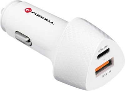 Chargeur allume-cigare FORCELL USB + USB-C 38W Power Delivery blanc