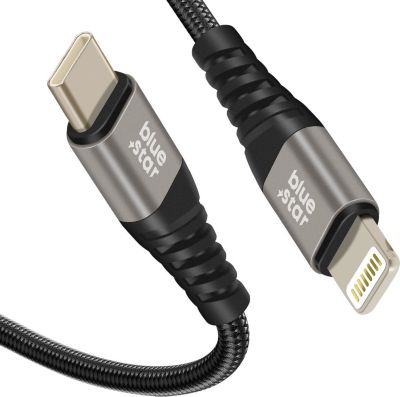 Câble alimentation BLUESTAR USB C / Lightning 2.4A Nylon Tressé Noir