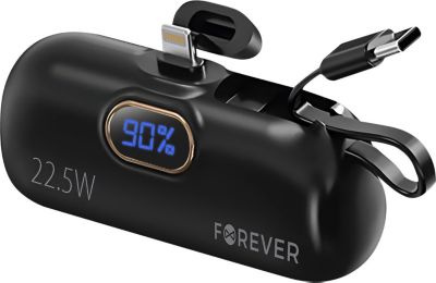 Batterie externe FOREVER Connecteur Lightning + Câble USB C Noir