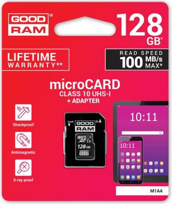 Carte Micro SD GOODRAM M1AA, SDXC-SDHC, 128GO classe 10
