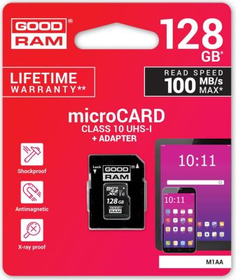 Carte Micro SD GOODRAM M1AA, SDXC-SDHC, 128GO classe 10