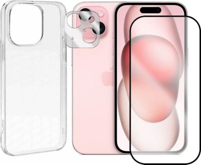 Protège écran VISIODIRECT Verre Trempé bords Noir pour iPhone 15