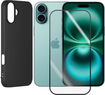 Protège écran VISIODIRECT Verre trempé + Coque Noir pour iPhone 16