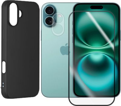 Protège écran VISIODIRECT Coque Noir+2 Verre trempé pour iPhone 16 Protège écran VISIODIRECT Coque Noir+2 Verre trempé pour iPhone 16