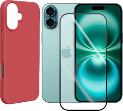 Protège écran VISIODIRECT 2 Verres +Coque Rouge pour iPhone 16 6.1