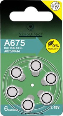 Pile VISIODIRECT 6 Piles Zinc Air A675/675 PR44 1,45V