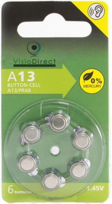 Pile VISIODIRECT 6 Piles Zinc Air 13 A13/13 PR48 1,45V