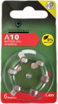 Pile VISIODIRECT 6 Pile bouton Zinc Air A10/10 PR70 1,45V