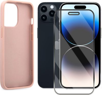 Protège écran VISIODIRECT Verre + Coque Rose pour iPhone 14 Pro