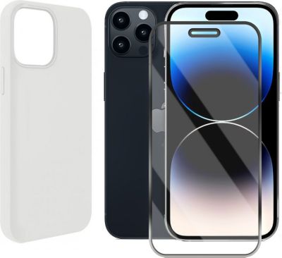 Protège écran VISIODIRECT 2 verre + Coque Blanc pour iPhone 14 Pro