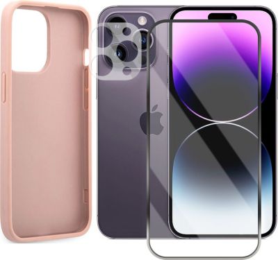 Protège écran VISIODIRECT 2Verre pour iPhone 14 Pro Max+Coque Rose