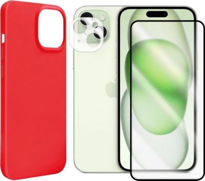 Protège écran VISIODIRECT 2 Verre pour iPhone 15 Plus +Coque Rouge