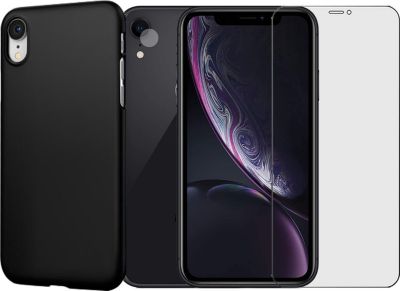 Protège écran VISIODIRECT 2Verre Trempé pour iPhone XR+Coque Noire