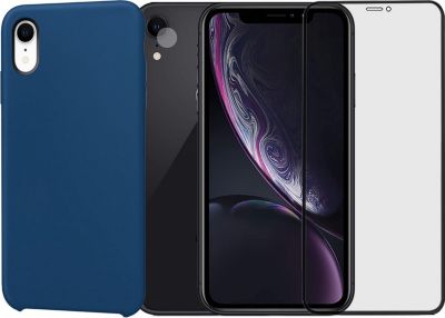 Protège écran VISIODIRECT 2 Verre pour iPhone XR +Coque Bleu Marin