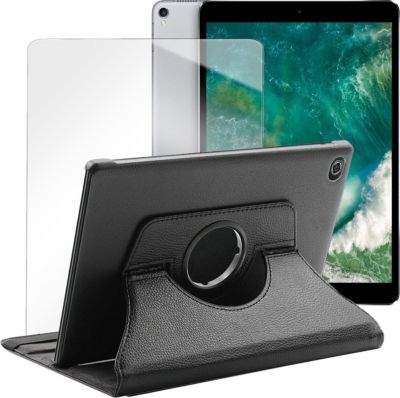 Support tablette VISIODIRECT Verre+Coque Noir pour iPad Pro 10.5 2017