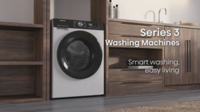 Voir la vidéo pour Lave linge hublot HISENSE WF3S9045BW1 - 9 kg - 1400 tr/min - Classe A - Dosage automatique