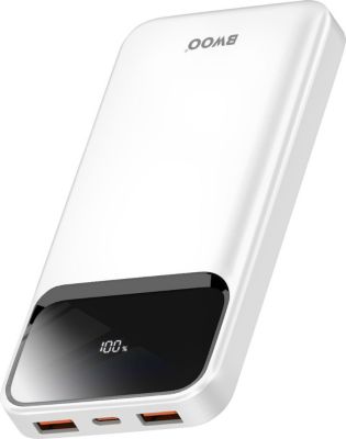 Batterie externe BWOO 10000mAh 22.5W avec USB-C + 2 USB Blanc