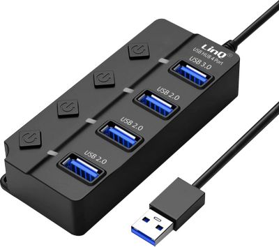 Adaptateur USB LINQ Hub USB 4en1 avec Bouton marche/arrêt