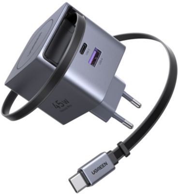 Chargeur UGREEN Retractable USBA USBC Noir 45W