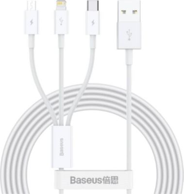 Câble alimentation BASEUS 3 en 1 USB-C, Lightning, MicroUSB 1,5 m Câble alimentation BASEUS 3 en 1 USB-C, Lightning, MicroUSB 1,5 m